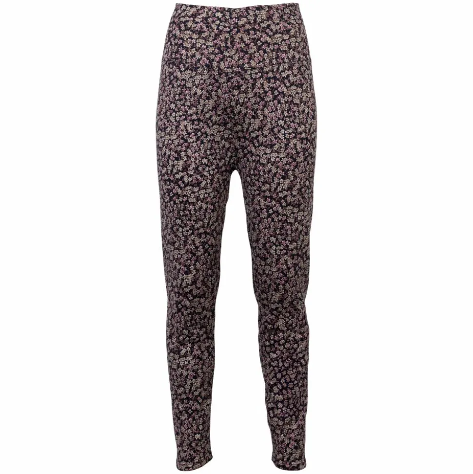 Anyway Dame Termoleggings m. fleece - Sort/Lyserød blomst