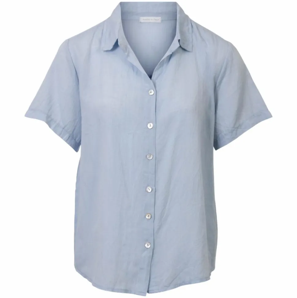 Leonora Dame Kortærmet skjorte i hørmix Plus Size - Heavenly Blue