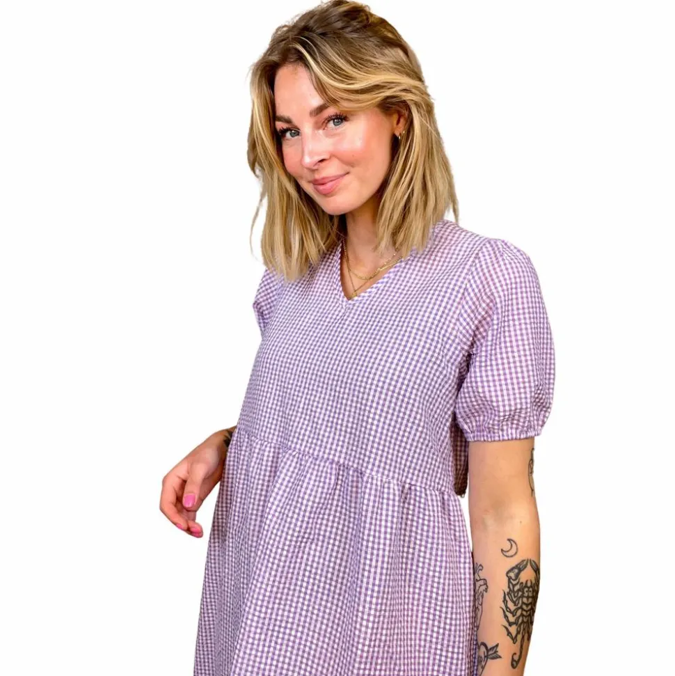 Noisy May Dame Kjole - Purple Impressi/White