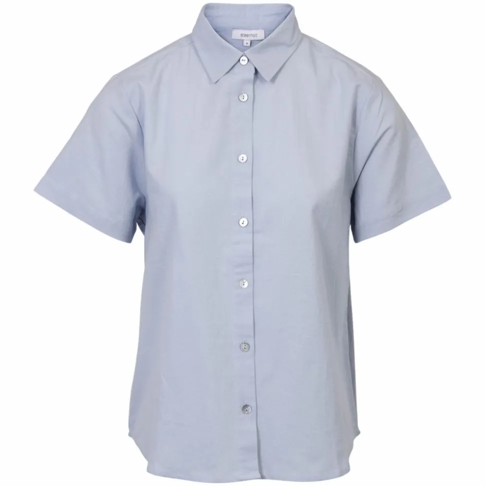 Steenholt Linett Dame Kortærmet skjorte i hørmix Plus Size - Heavenly Blue